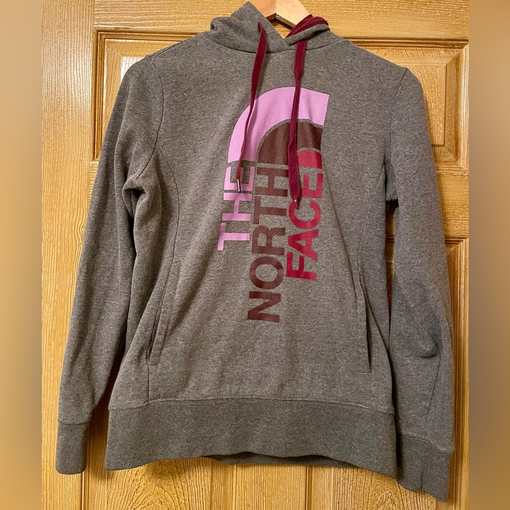 The North Face Women's Gray Hoodie with Pink and Purple Accents Size Medium